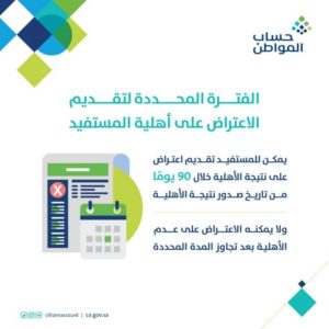 فترة الاعتراض على أهلية المستفيد 90 يوماً