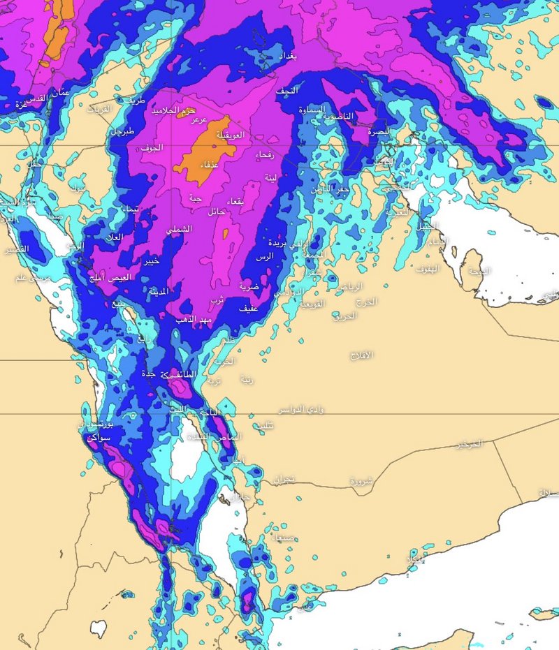 منخفض جوي ممطر يؤثر على عدد من مناطق المملكة‎