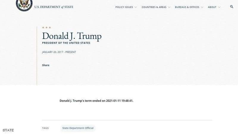 “فترة ترامب انتهت”.. جملة غريبة تظهر على موقع الخارجية الأمريكية