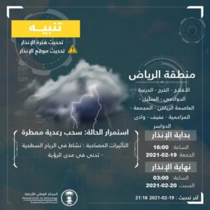 سُحب رعدية وضباب وعوالق ترابية وتدنٍّ ل