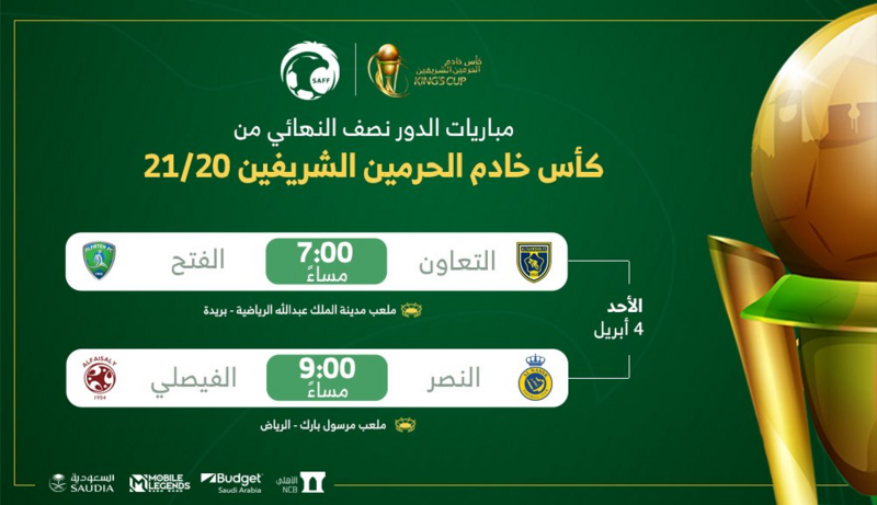 الرابع من إبريل موعد مباراتي نصف نهائي كأس الملك