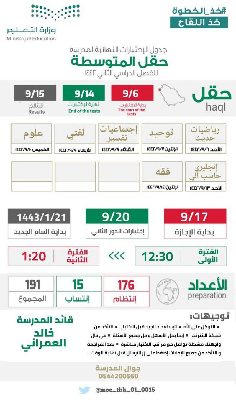 “متوسطة حقل تبوك” تصمّم جدول الاختبارات على شكل “تقرير كورونا”