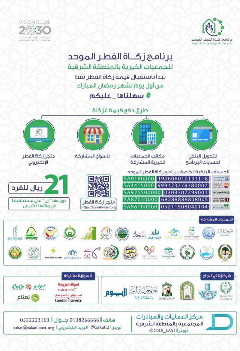 37  جمعية و127 مركزًا بالشرقية تستقبل “زكاة الفطر” عبر رابط إلكتر