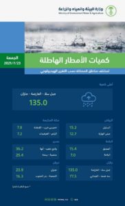 العارضة تسجِّل أعلى كميات أمطار على مستوى السعودية