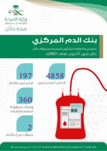 بنك دم صحة حائل يجري 4858 فحصاً مخبرياً للمتبرعين