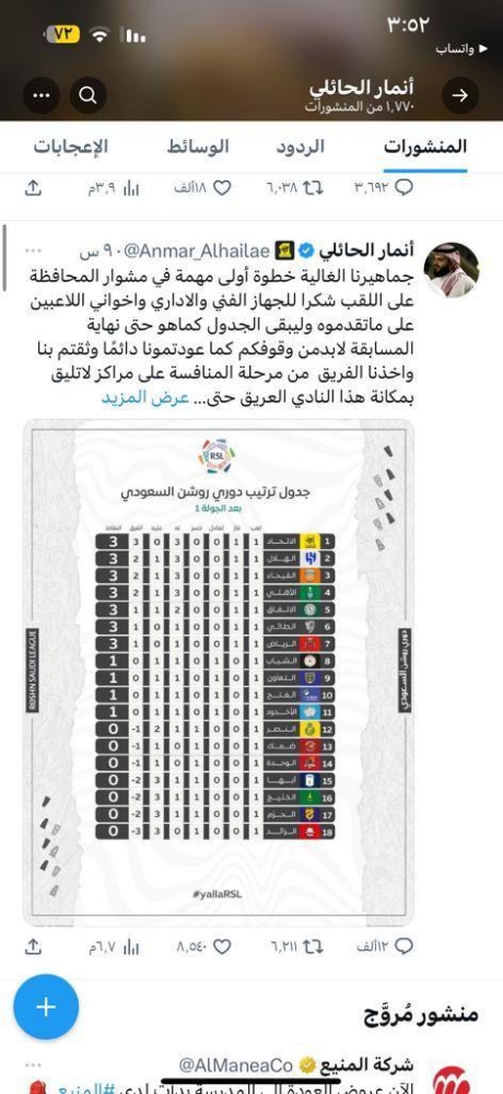 الحائلي يثير جماهير العميد بمنشور «X» – أخبار السعودية