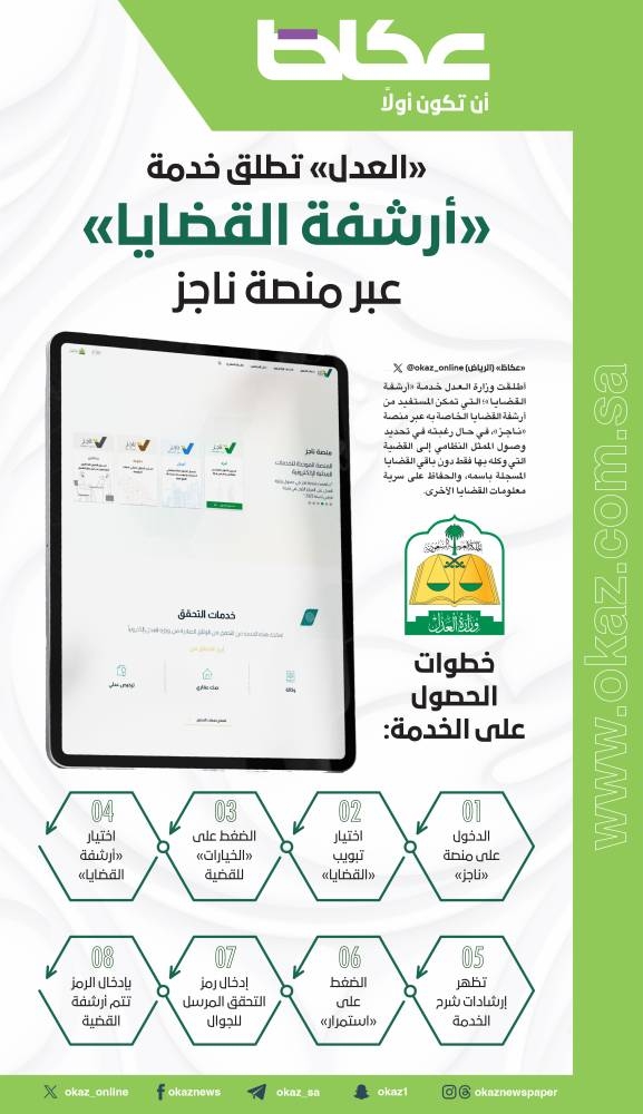 «العدل» تطلق خدمة «أرشفة القضايا» عبر منصة «ناجز»